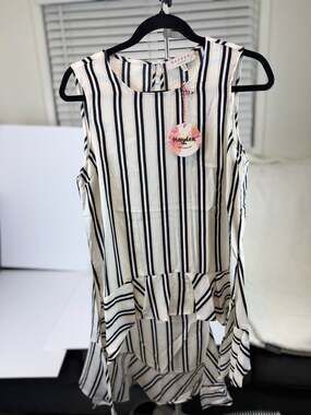 Hayden Los Angeles Striped Sleeveless High-Low Ruffle Hem Tank Top